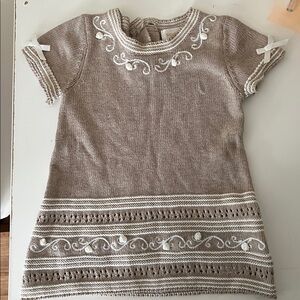 Great condition Brown and White Knit Dress with Embroidery